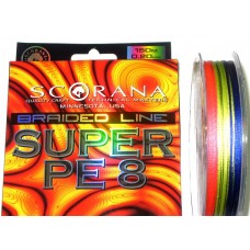 Леска плетеная Scorana SUPER PE 8, 150m, MULTICOLOR, 0.25mm
