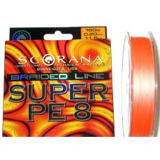 Леска плетеная Scorana SUPER PE 8, 150m, Оранж., 0.25mm