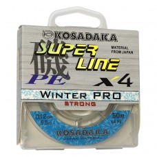 Леска плетеная зимняя Kosadaka Super Line PE X4 Winter Pro, голубая, 50 м., 0.10 мм.